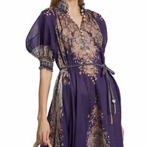 NWT ZIMMERMANN Anneke Swing Maxi Dress Robe Ramie Indigo Paisley Taill.